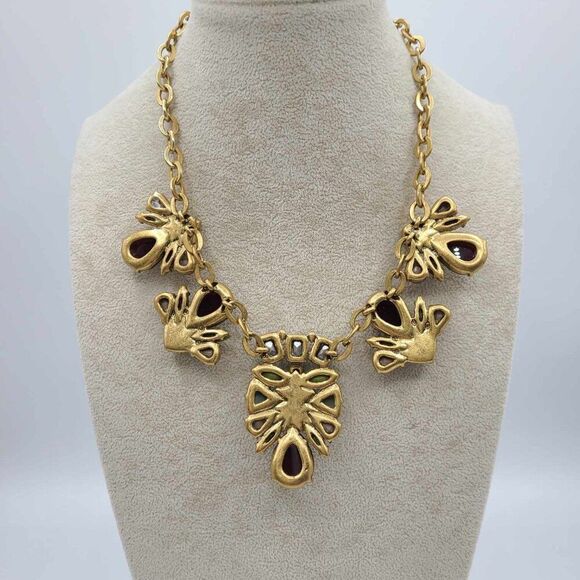 J Crew Chunky Green Brown Gray Crystal Statement Necklace - Picture 6 of 9